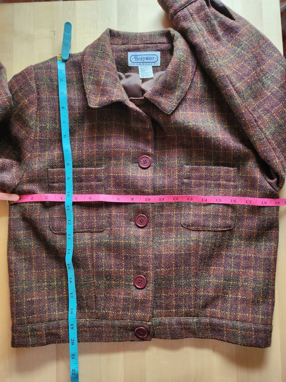 Vtg 100% Wool Autumn Leaves Brown Checked Plaid Tweed Bomber Jacket - Picture 7 of 11